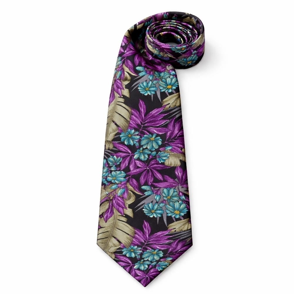 New Haven Neckwear Co 100% Silk Floral Tropical Resort Novelty Tie Classic Cut